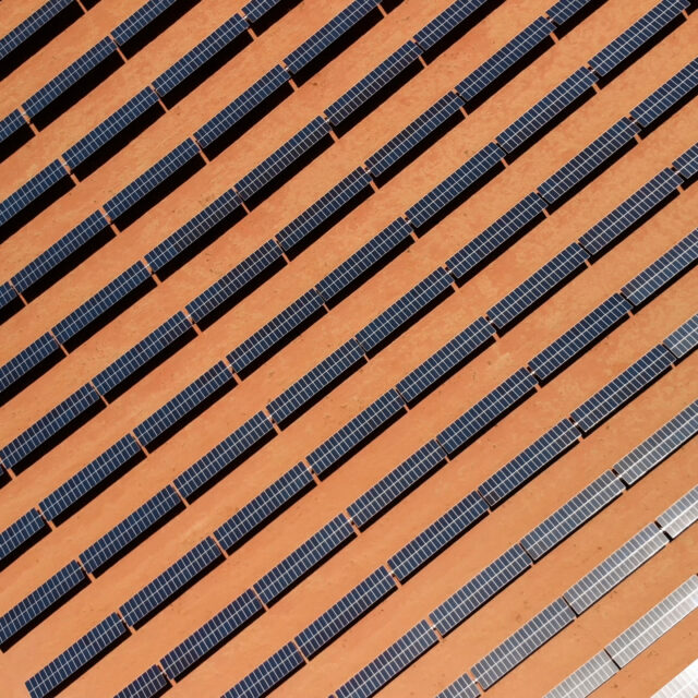 Aerial view of solar power plant located in Arizona, United States. Solar panels field (solar cell) from above. Alternative energy, ecology power conservation concept. Drone Shot, Solar station